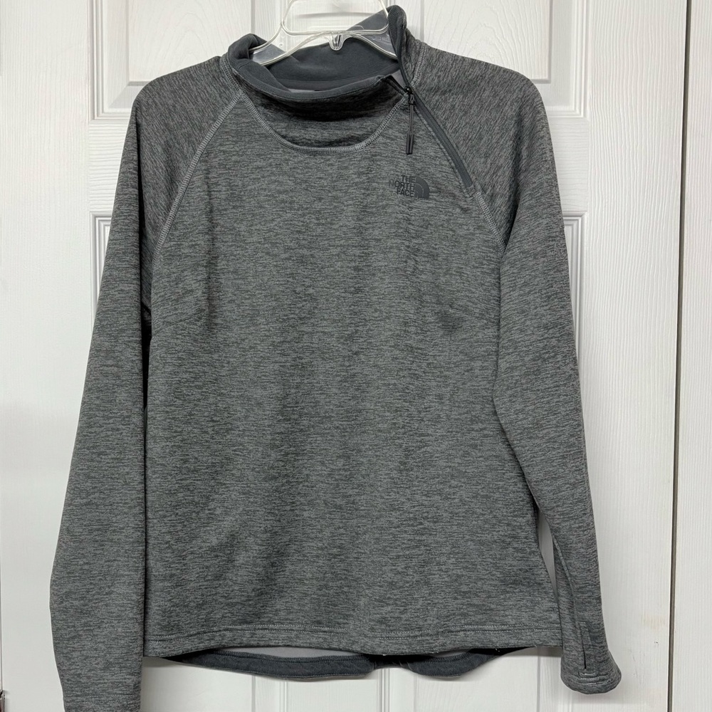 The North Face Asymmetrical Zip Fleece Lined Monogrammed M Gray Pullover Sz L